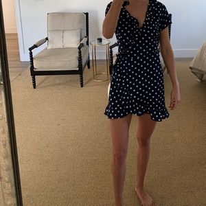 Blue and white polkadot dress